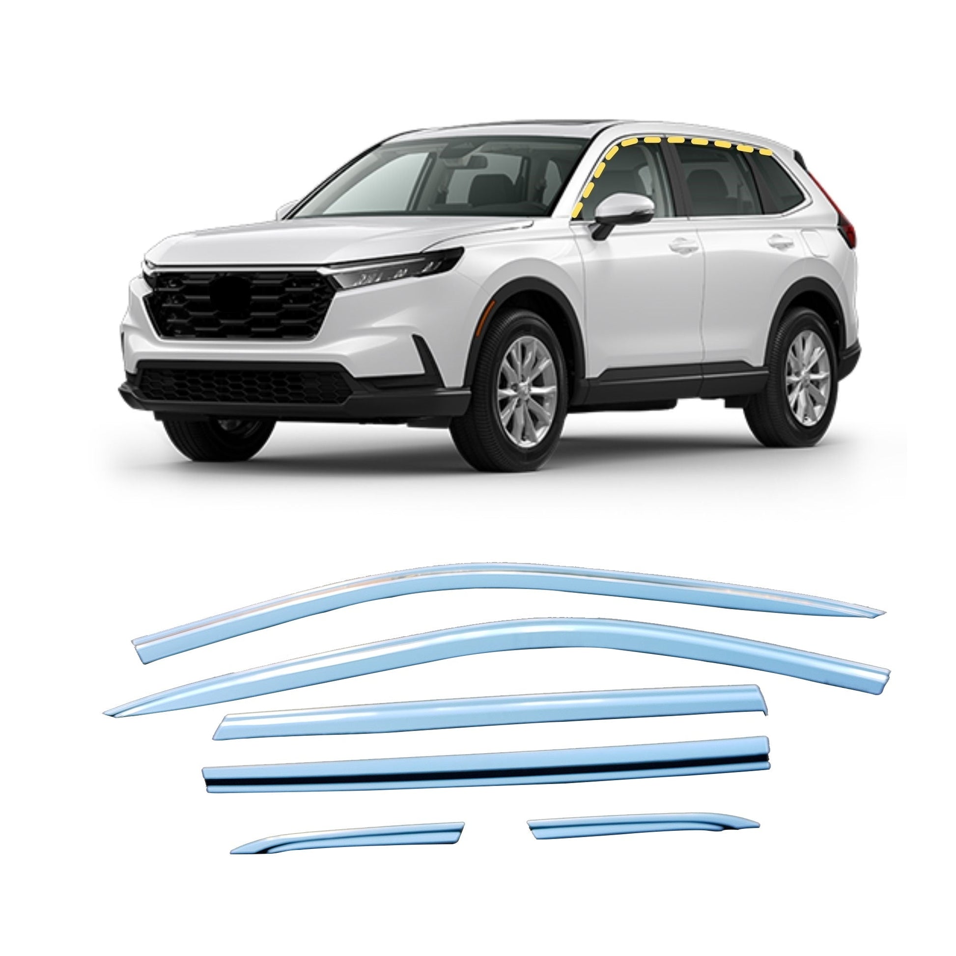 E1220 - Rain Guards for Hyundai Kona 2024 (6PCs) Chrome Finish Tape-On Style - northernprimesupply