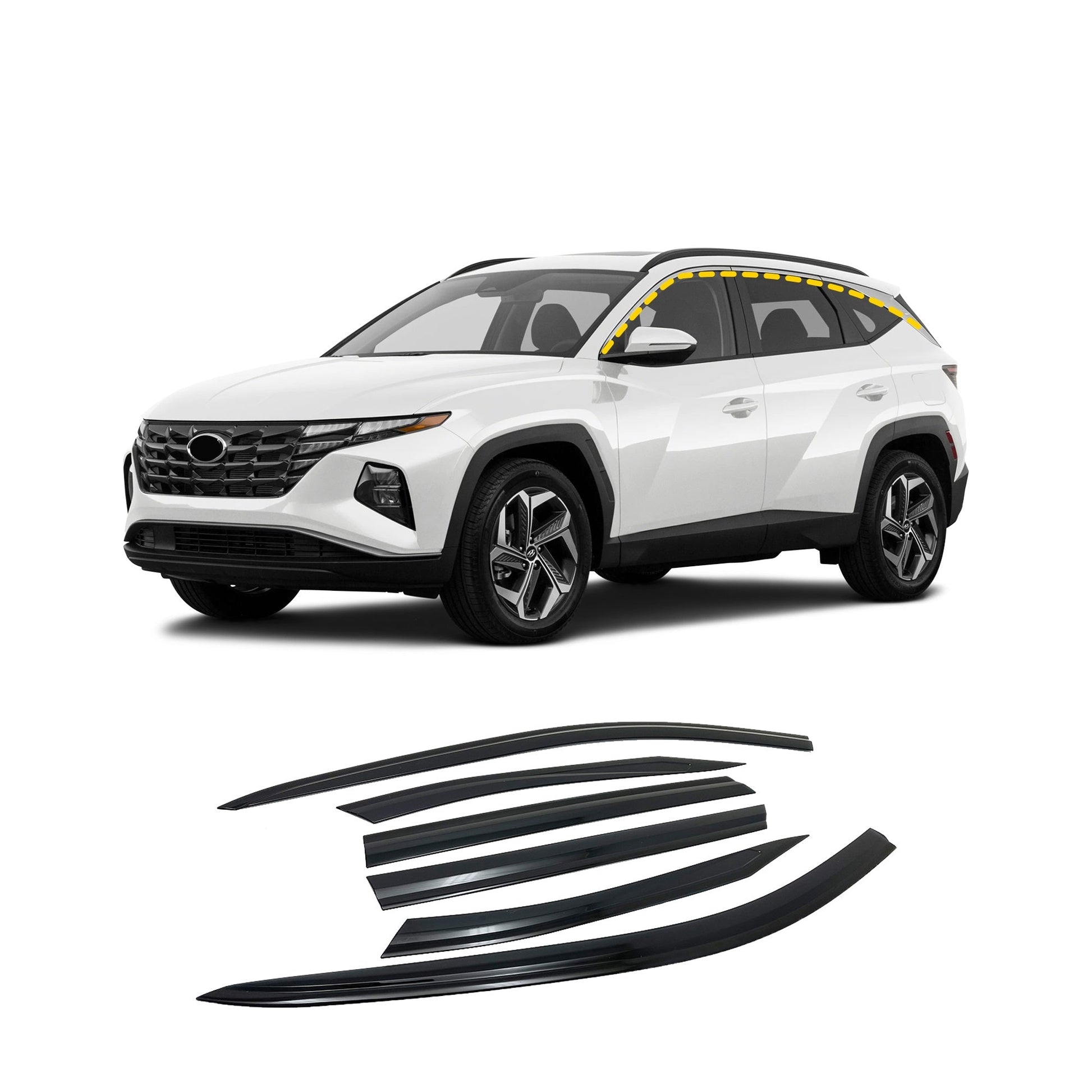 E2420 - Autoclover Rain Guards for Hyundai Tucson 2022 (6PCs) Smoke Tinted Tape-On Style - northernprimesupply