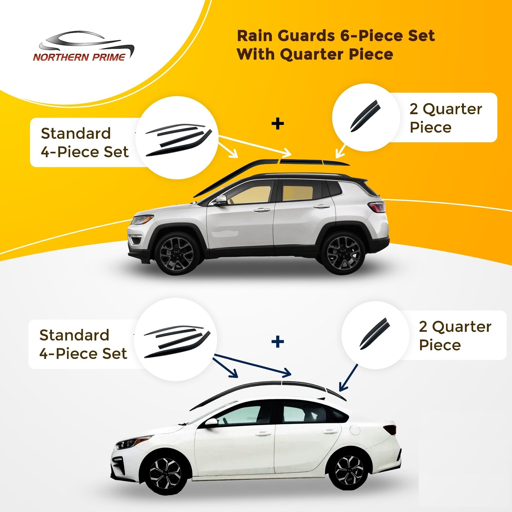 E2900 - Rain Guards for Hyundai Kona 2024 (6PCs) Smoke Tinted Tape-On Style - northernprimesupply