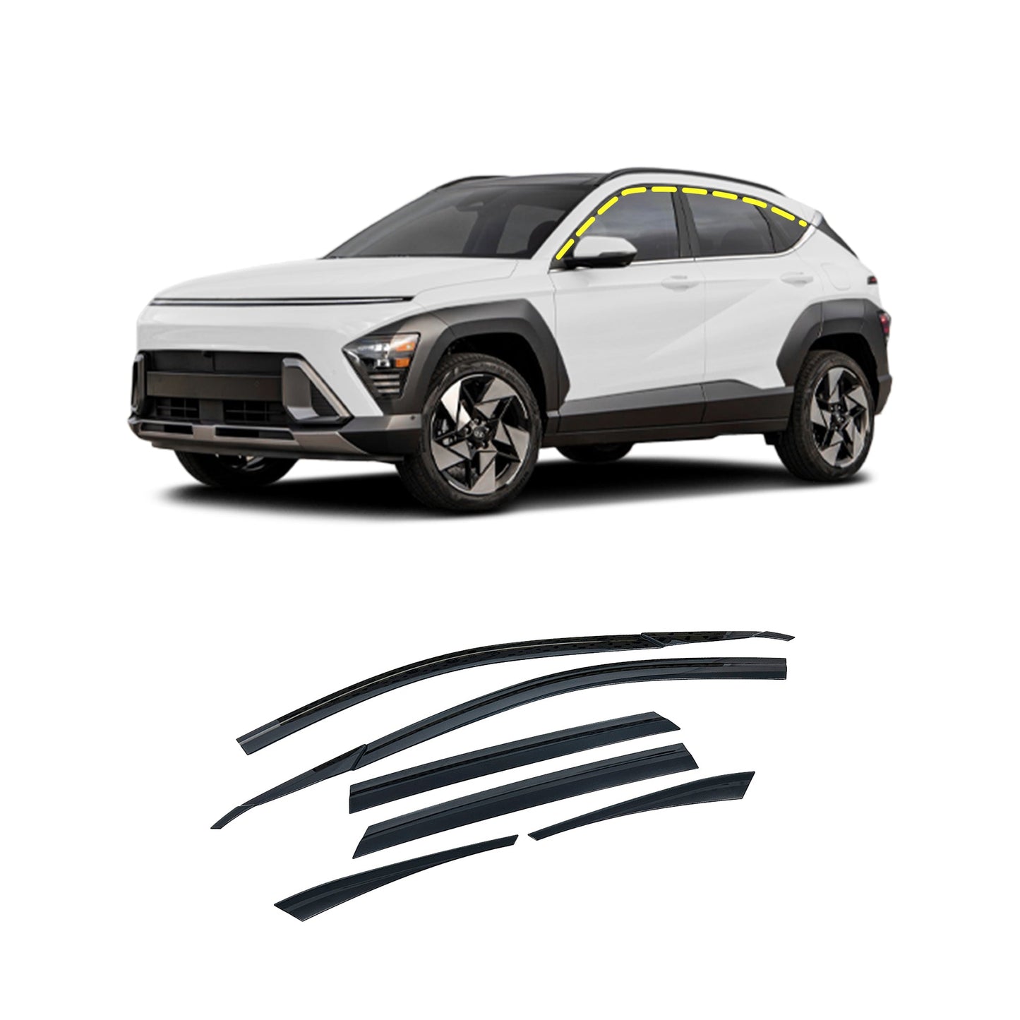 E2900 - Rain Guards for Hyundai Kona 2024 (6PCs) Smoke Tinted Tape-On Style - northernprimesupply